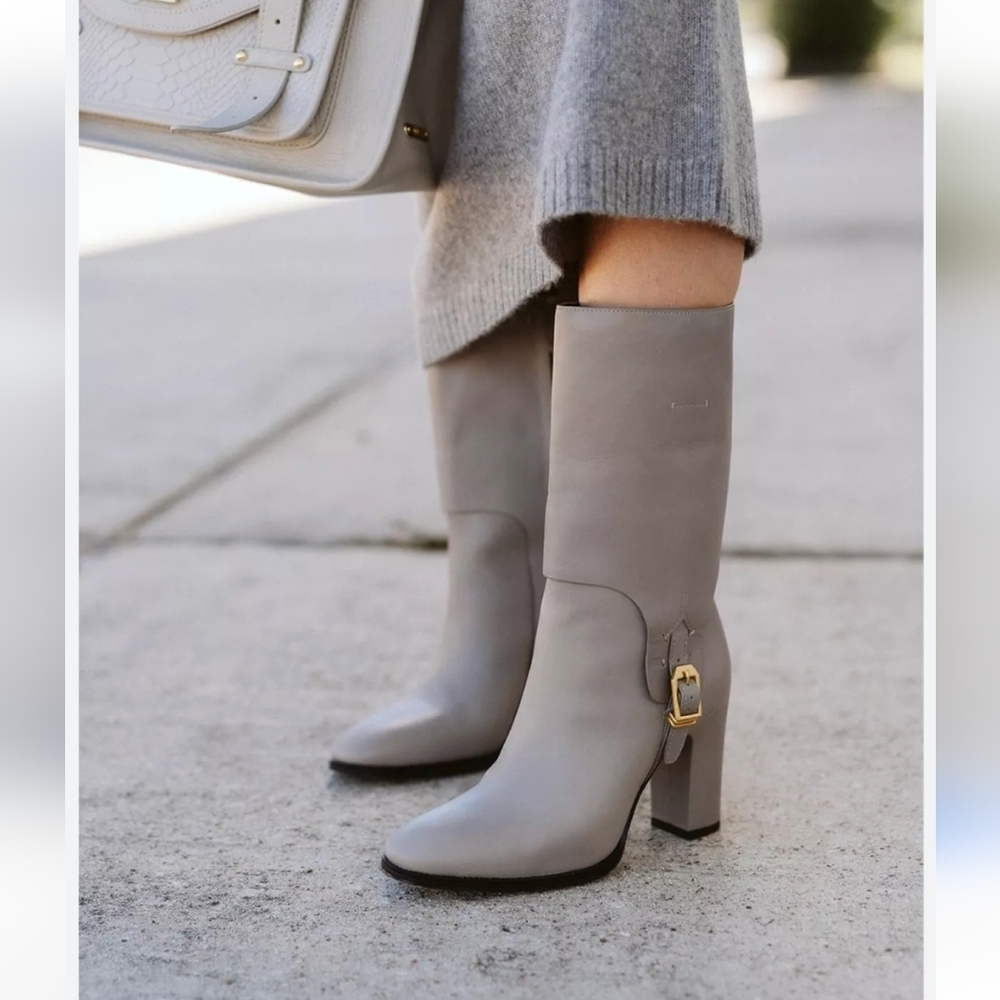 Franco Sarto Wyatt Mid Calf Leather‎ Boot Gray New Size 9.5